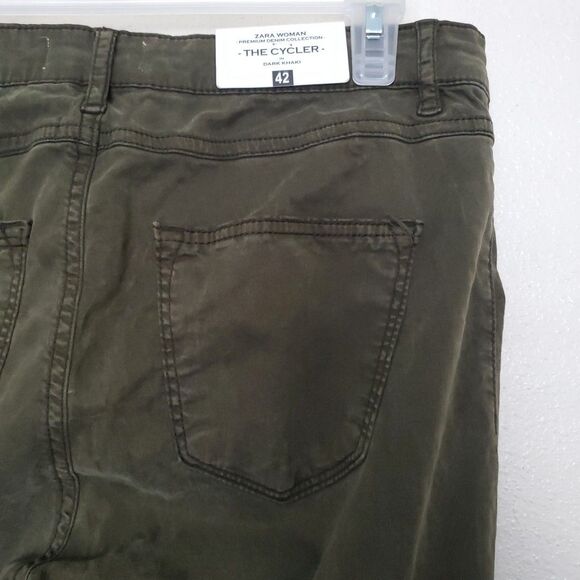 Zara Womara  The Cycler Pants in Dark Khaki Slim Fit Skinny Leg Mid-Rise Size 10 - Picture 13 of 16